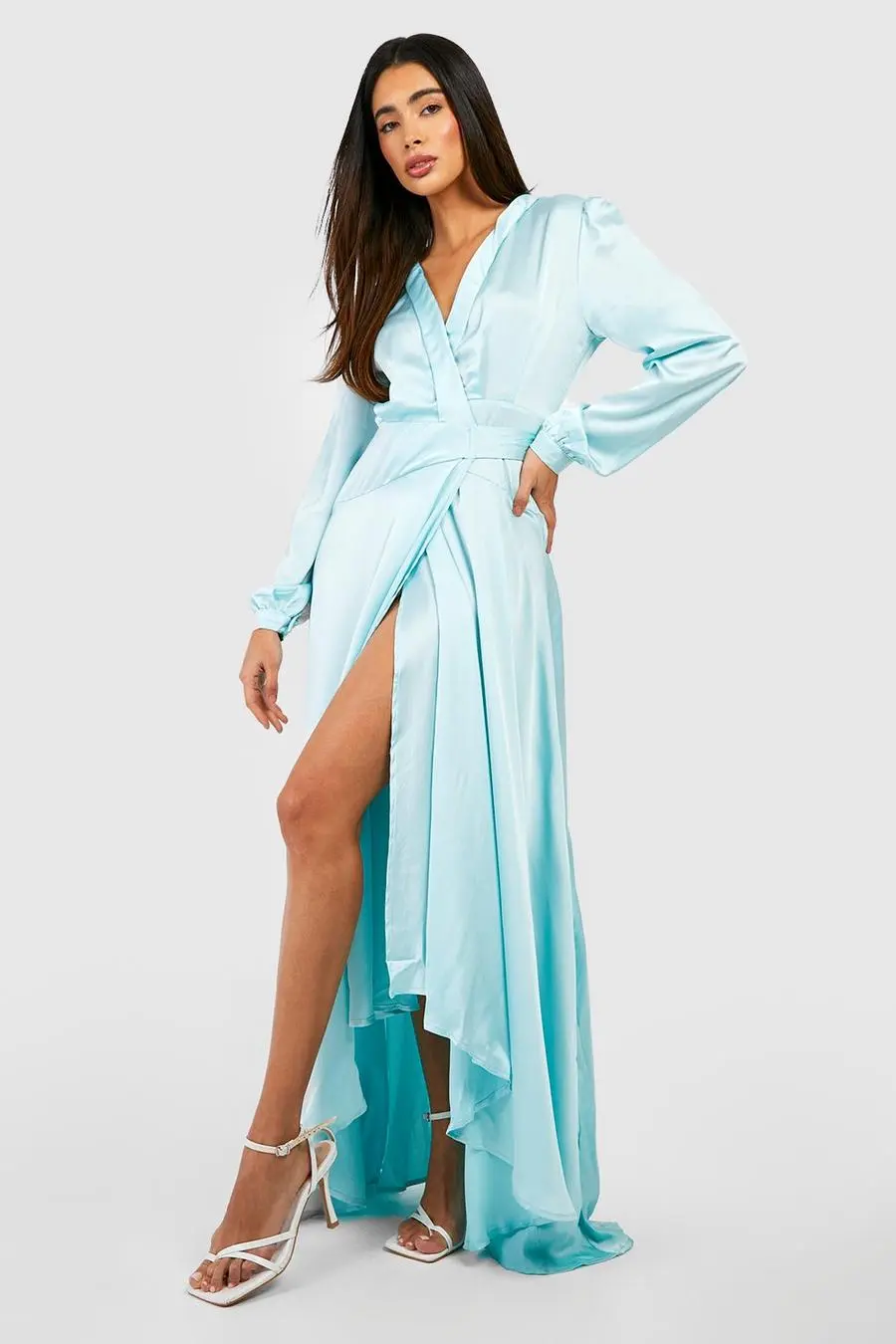 Satin Wrap Belted Maxi Dress