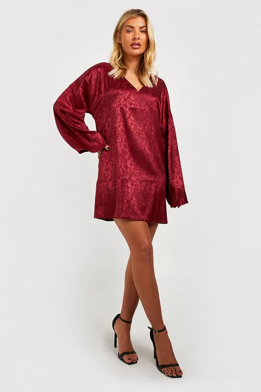 Jacquard Satin Wide Sleeve Shift Dress