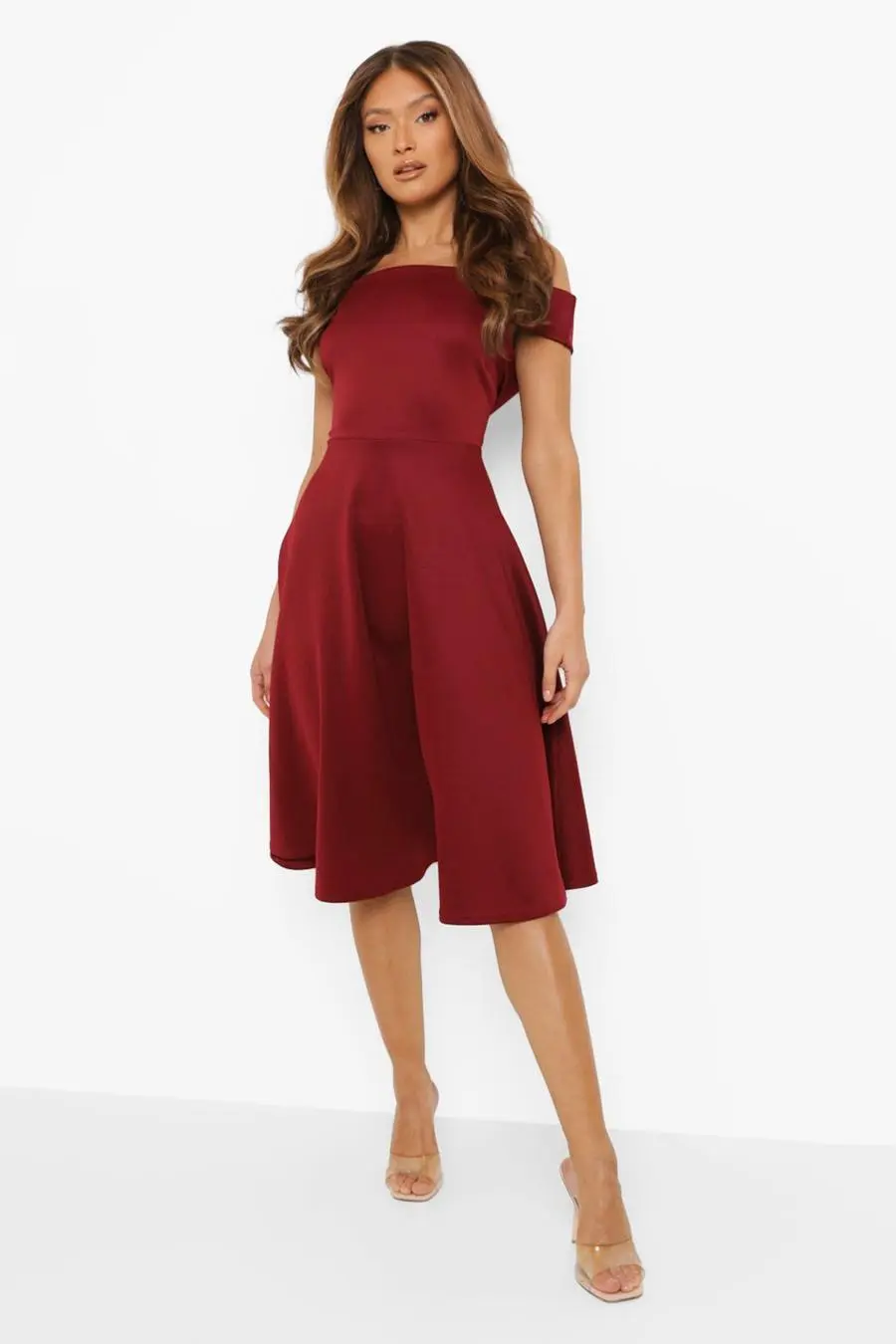 Scuba Off The Shoulder Midi Skater Dress