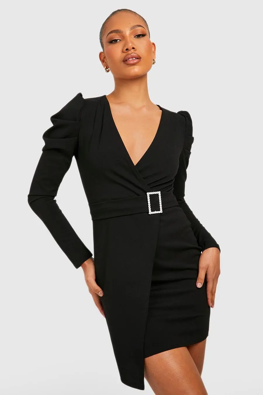 Belted Puff Sleeve Blazer Dress