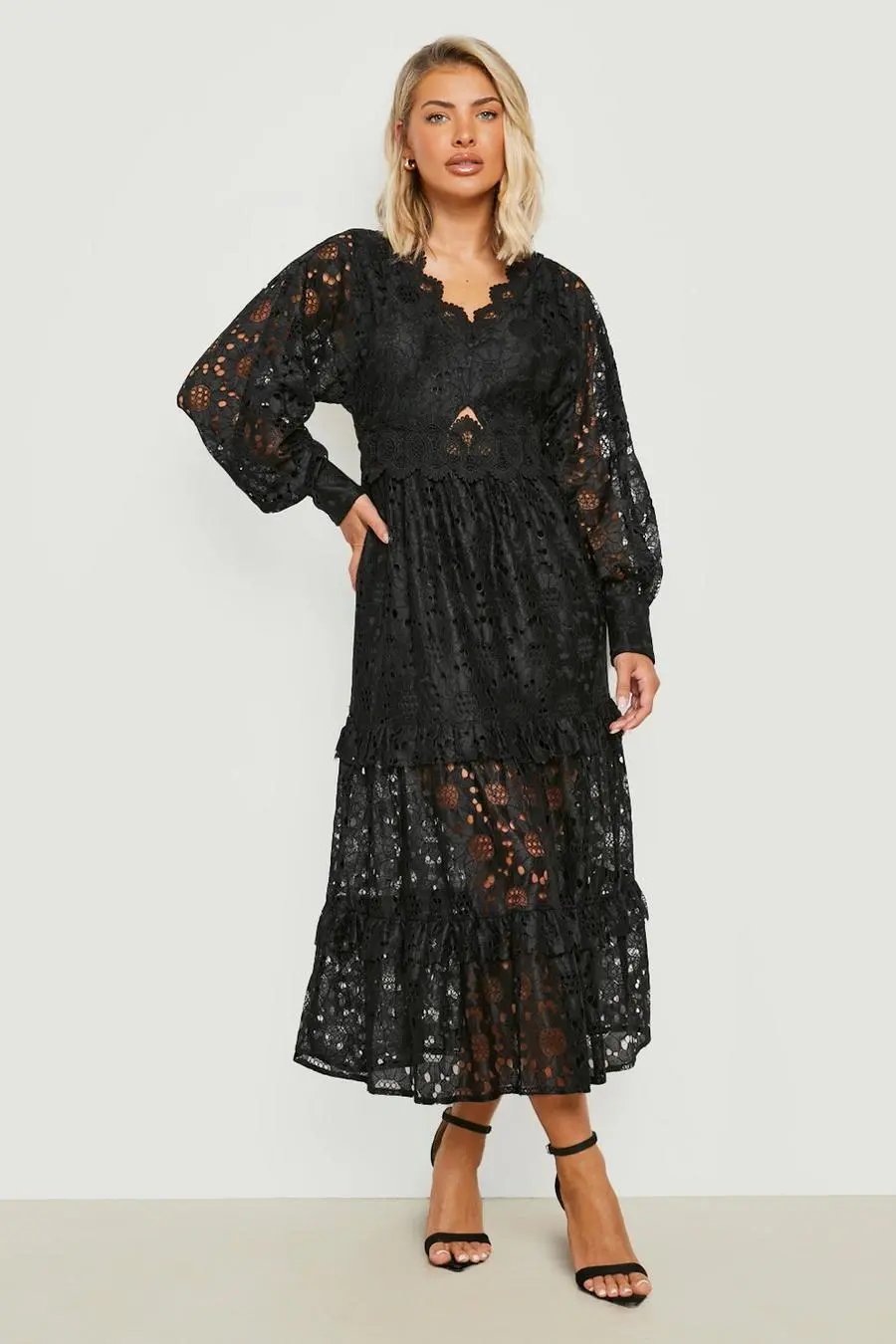 Boutique Crochet Lace Tiered Midaxi Dress