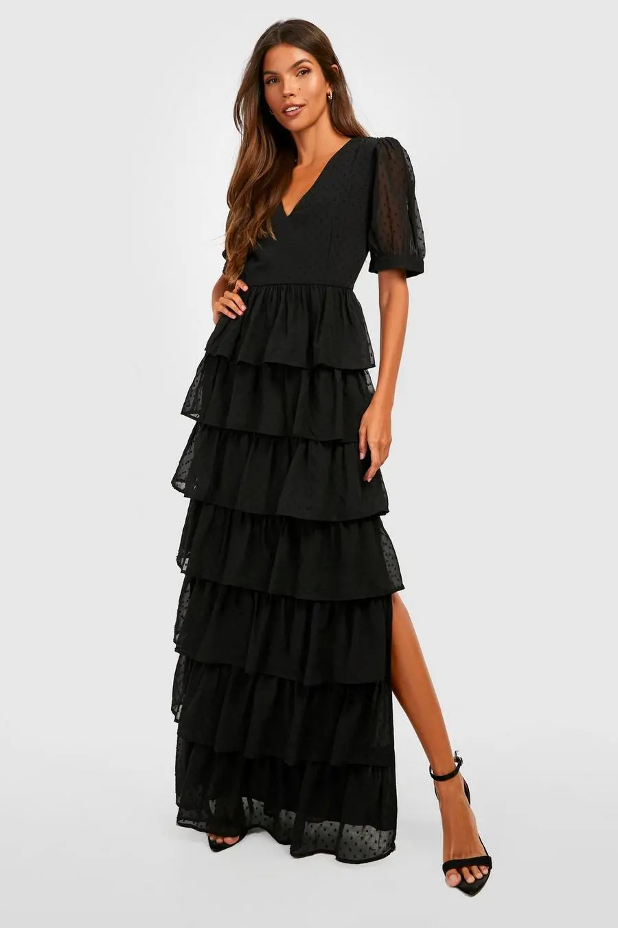 Dobby Ruffle Tiered Maxi Dress