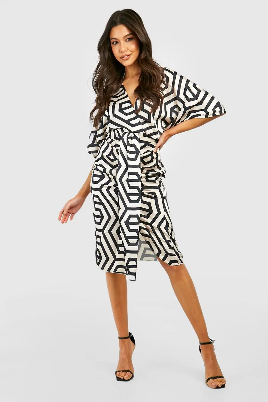 Geo Print Knot Front Midi Dress