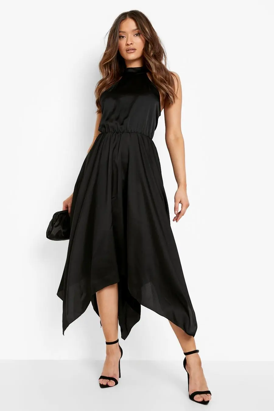 High Neck Hanky Hem Midaxi Dress