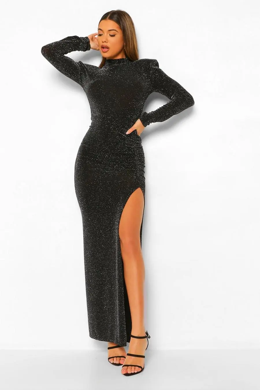 High Neck Split Maxi Party Dress