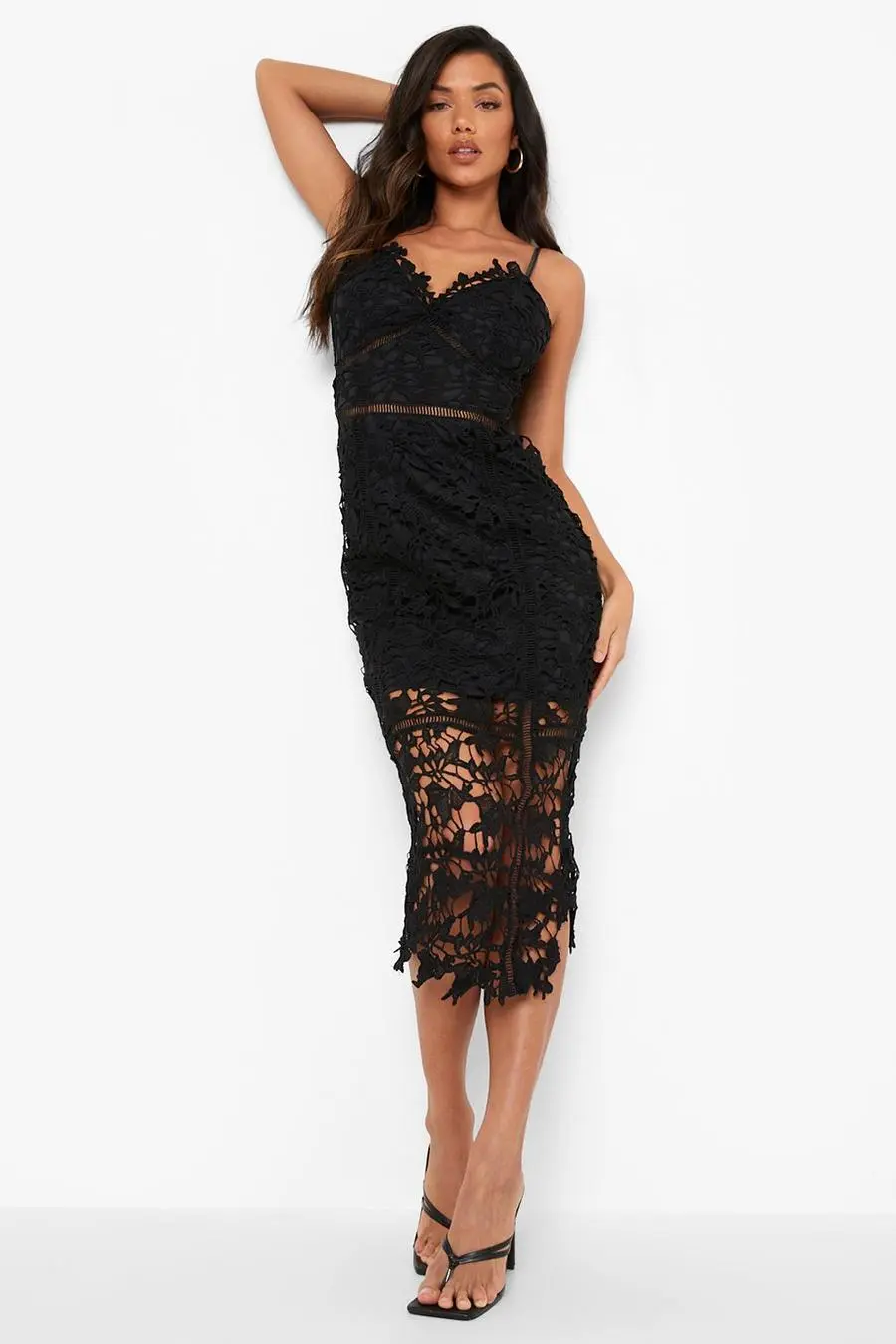 Lace Panelled Open Back Midi Dress