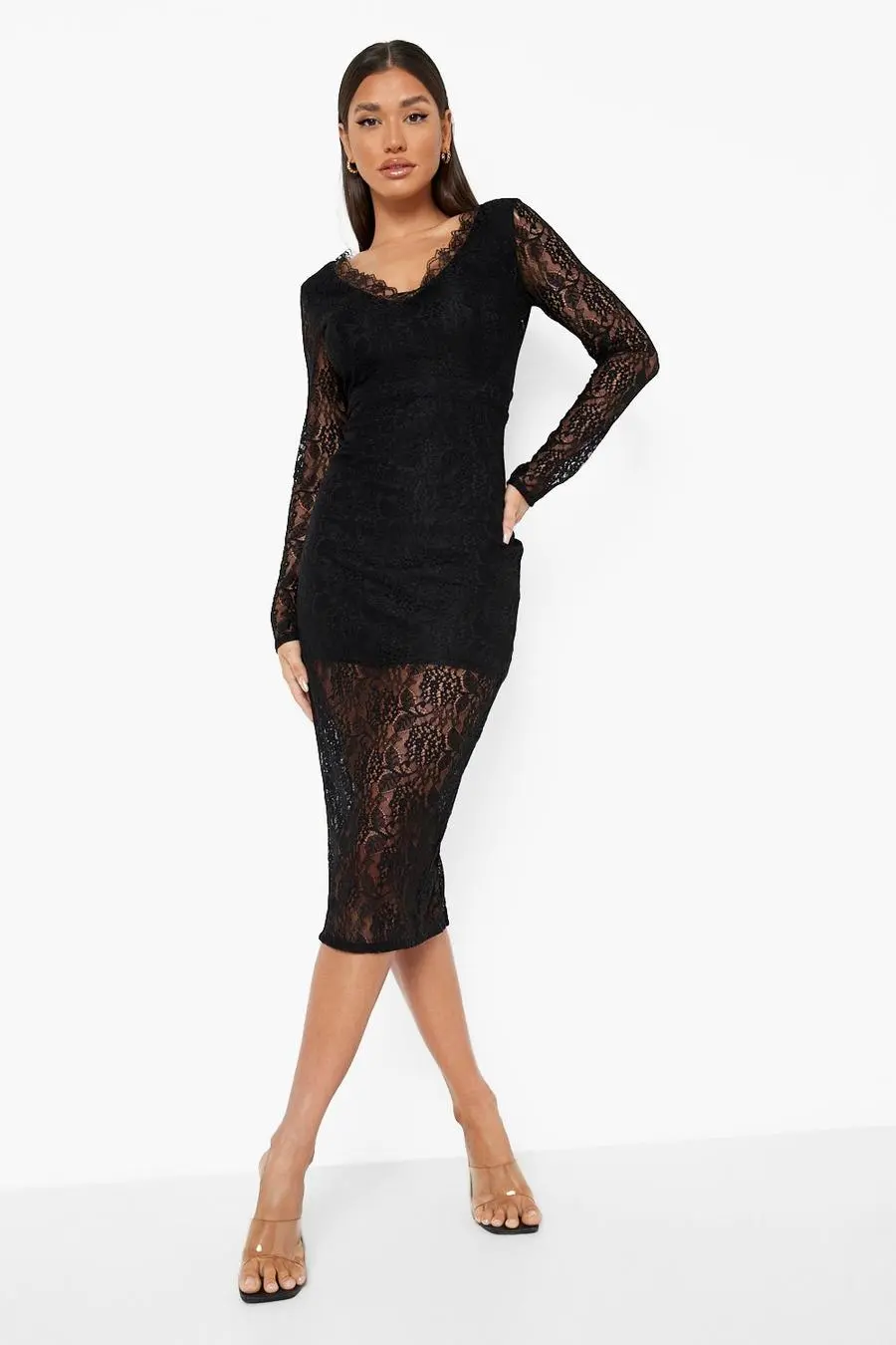 Lace Plunge Midaxi Dress