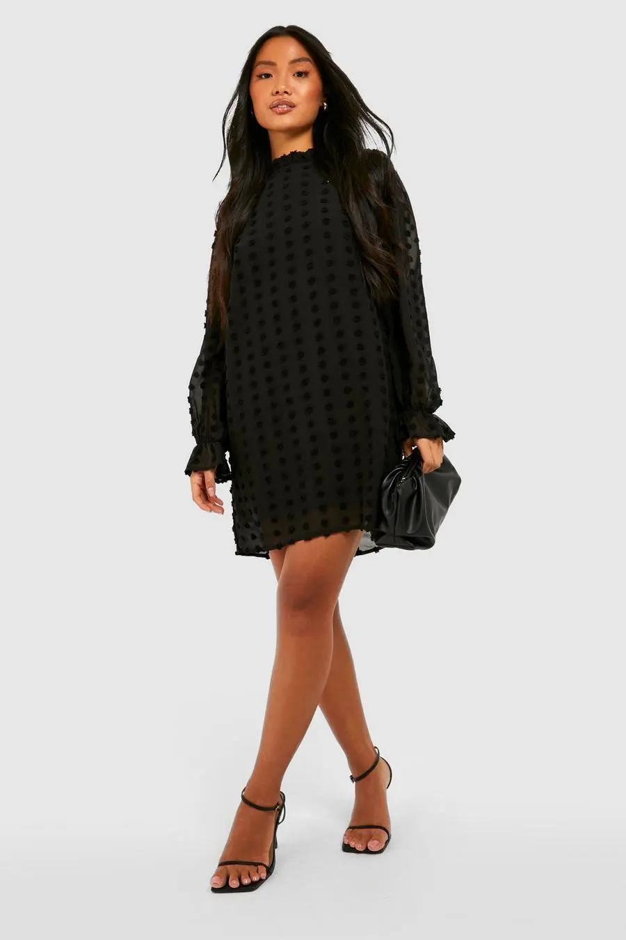 Petite Dobby Textured High Neck Shift Dress