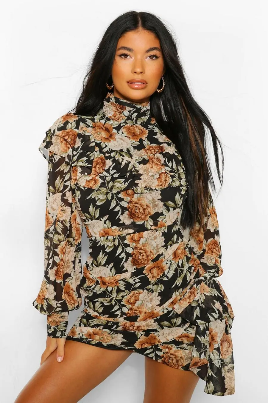 Petite Floral High Neck Mini Dress