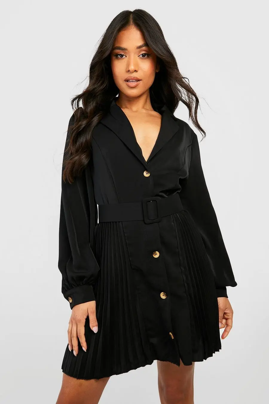 Petite Pleat Side Belted Shirt Dress