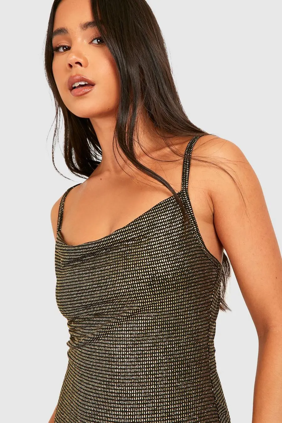 Petite Shimmer Glitter Cowl Mini Dress