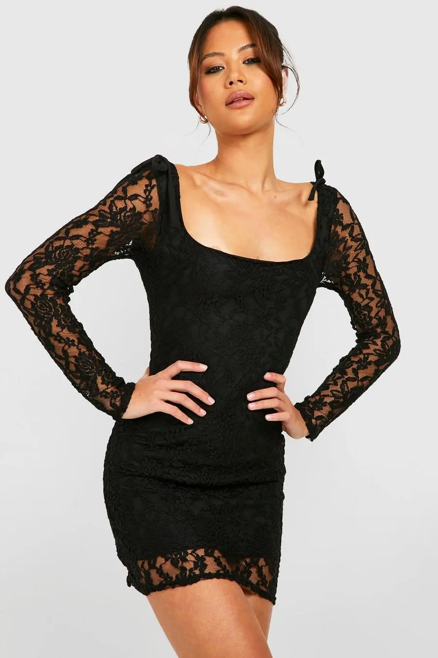 Petite Square Neck Lace Mini Dress