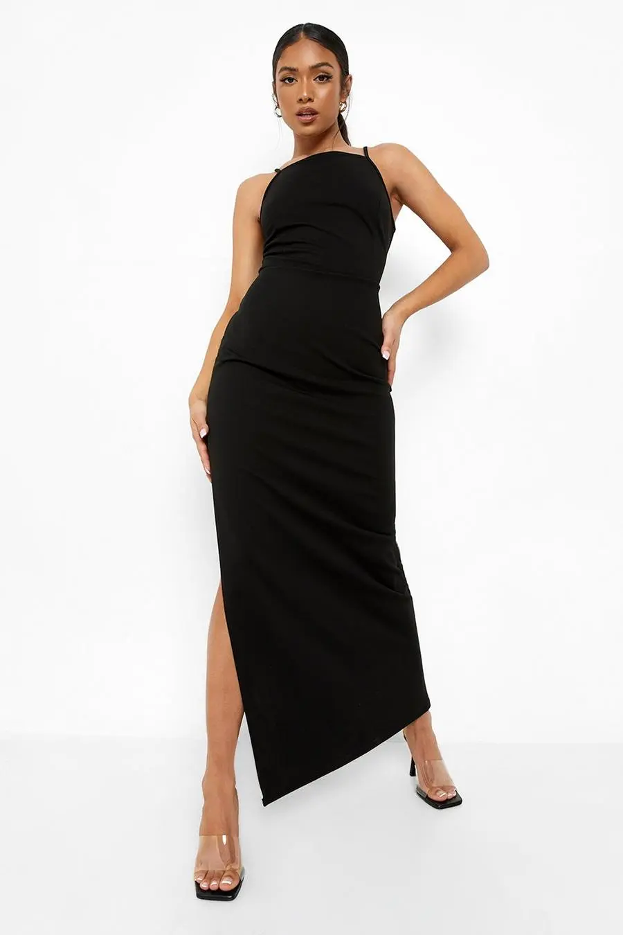 Petite Square Neck Split Leg Scuba Maxi Dress
