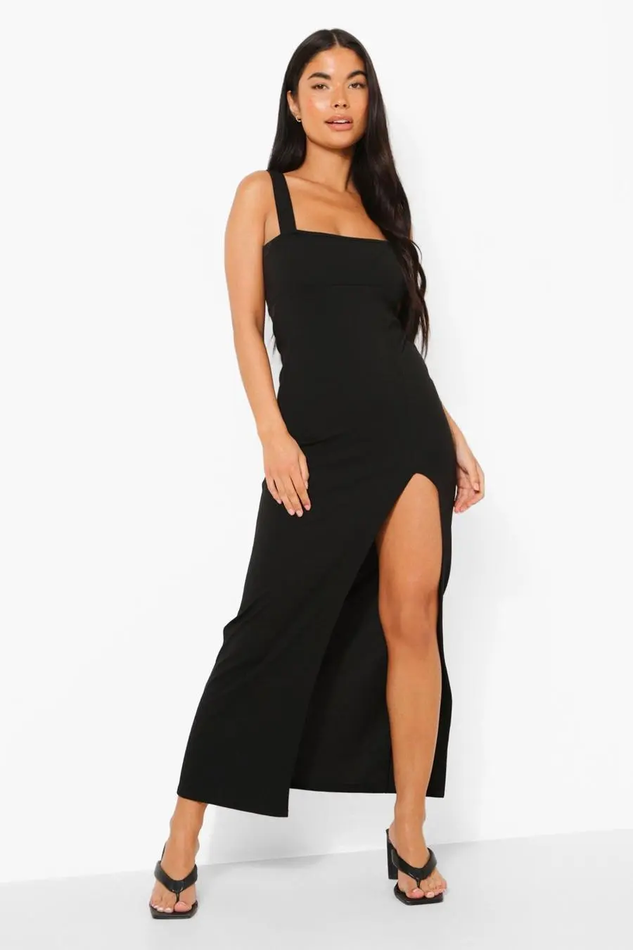 Petite Square Neck Split Maxi Dress