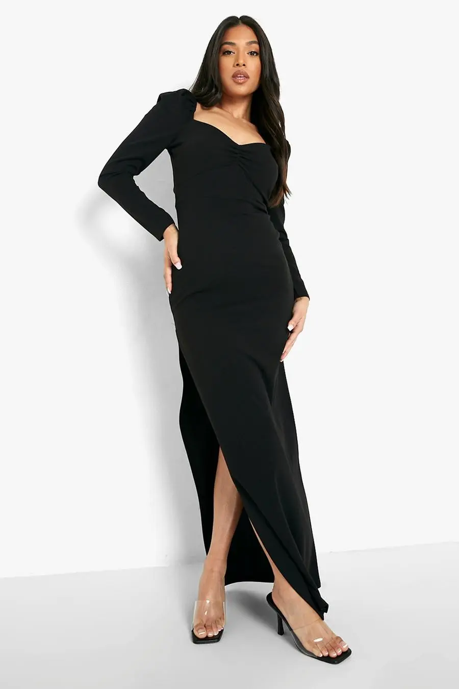 Petite Sweetheart Long Sleeve Maxi Dress