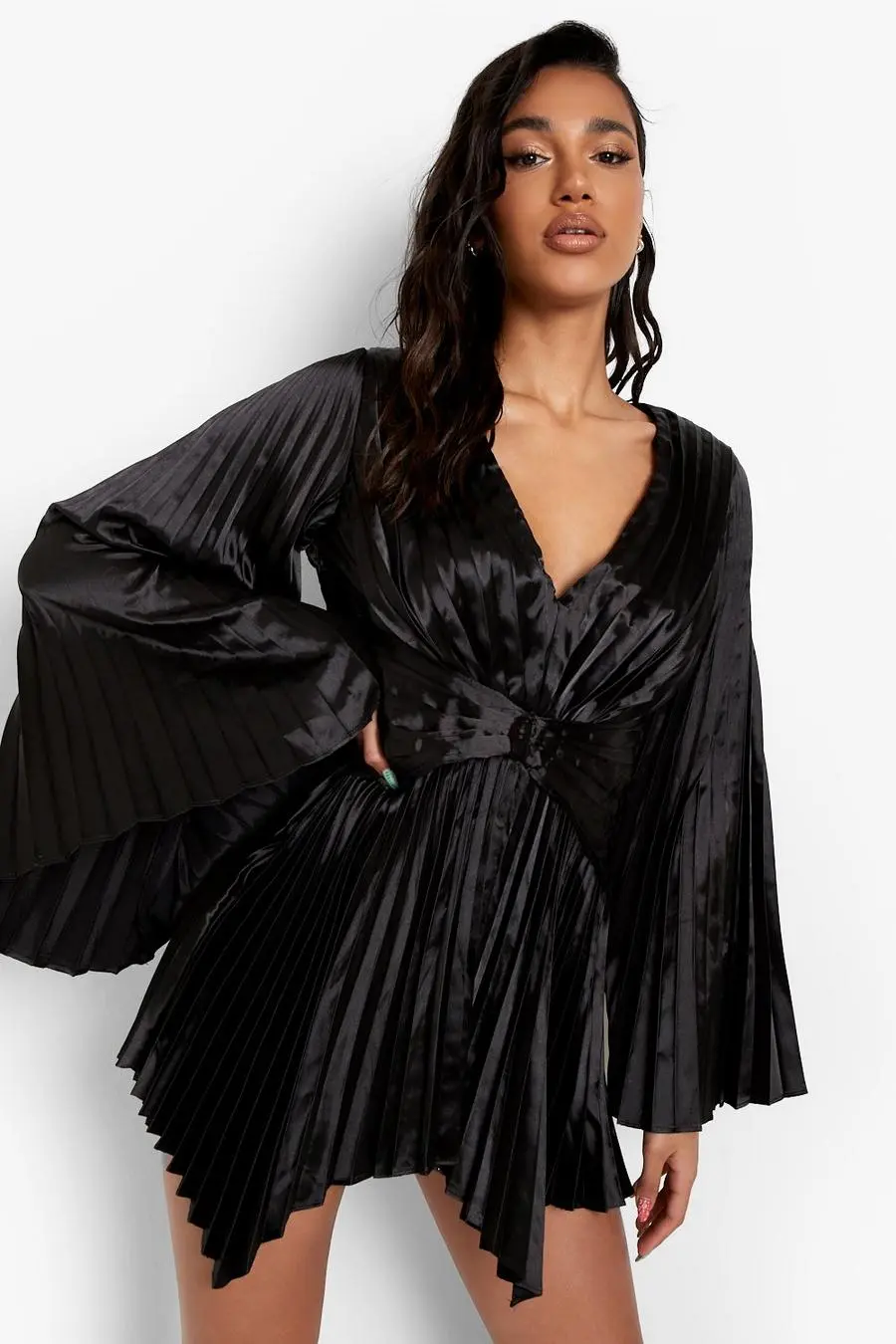 Petite Twist Front Pleated Skater Dress