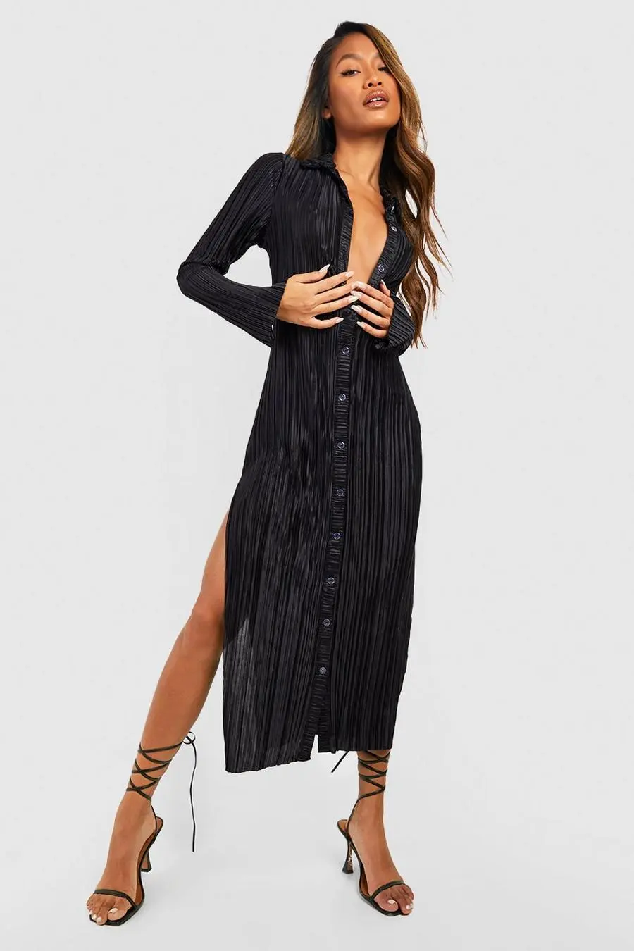 Plisse Shirt Midaxi Dress