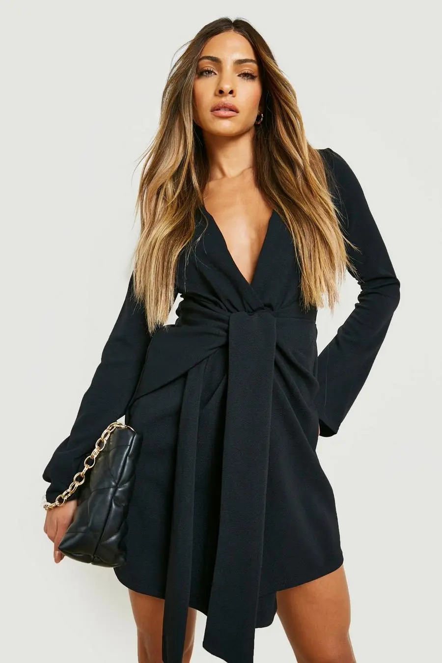 Plunge Drape Detail Mini Dress