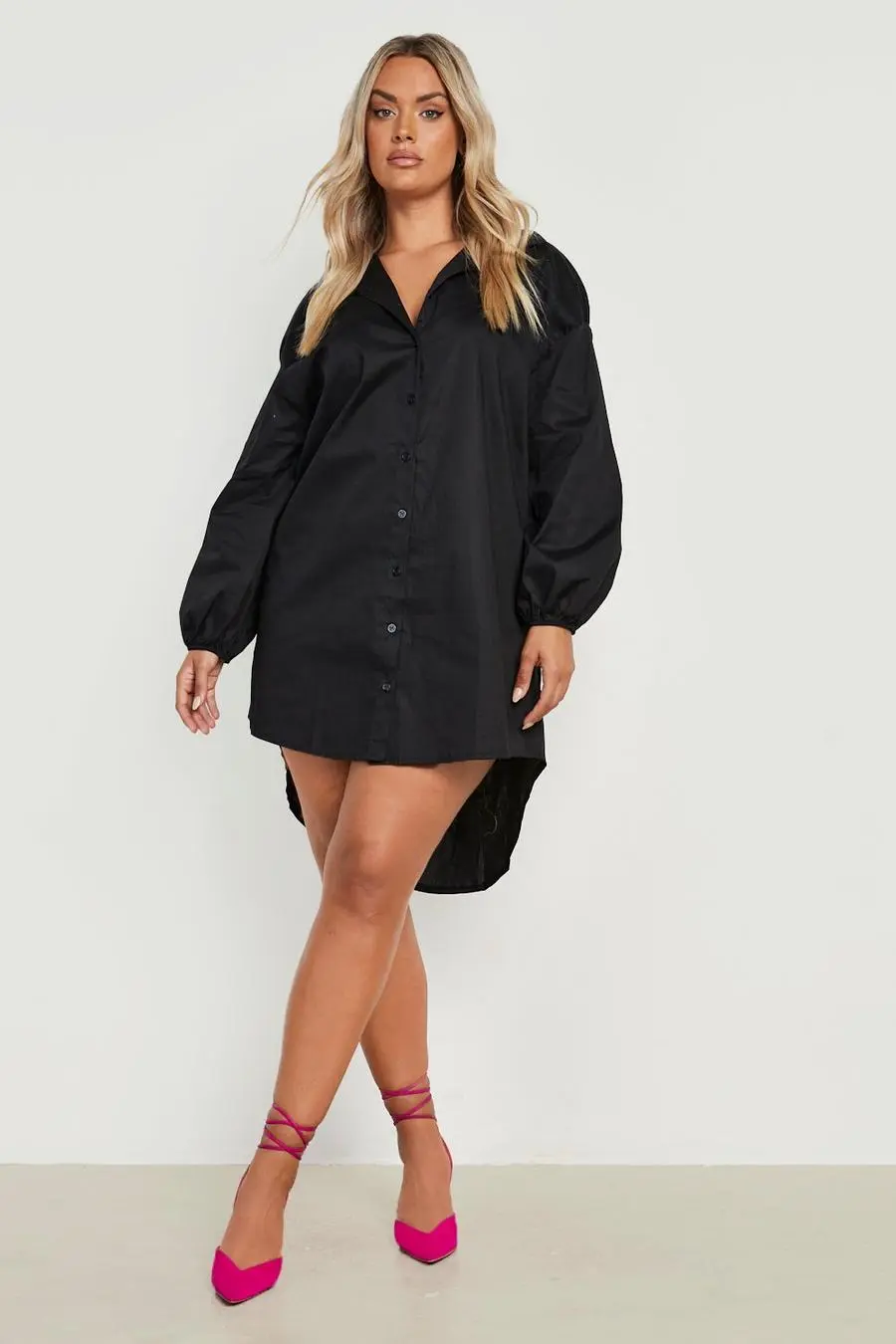 Plus Dipped Hem Woven Shirt Dress