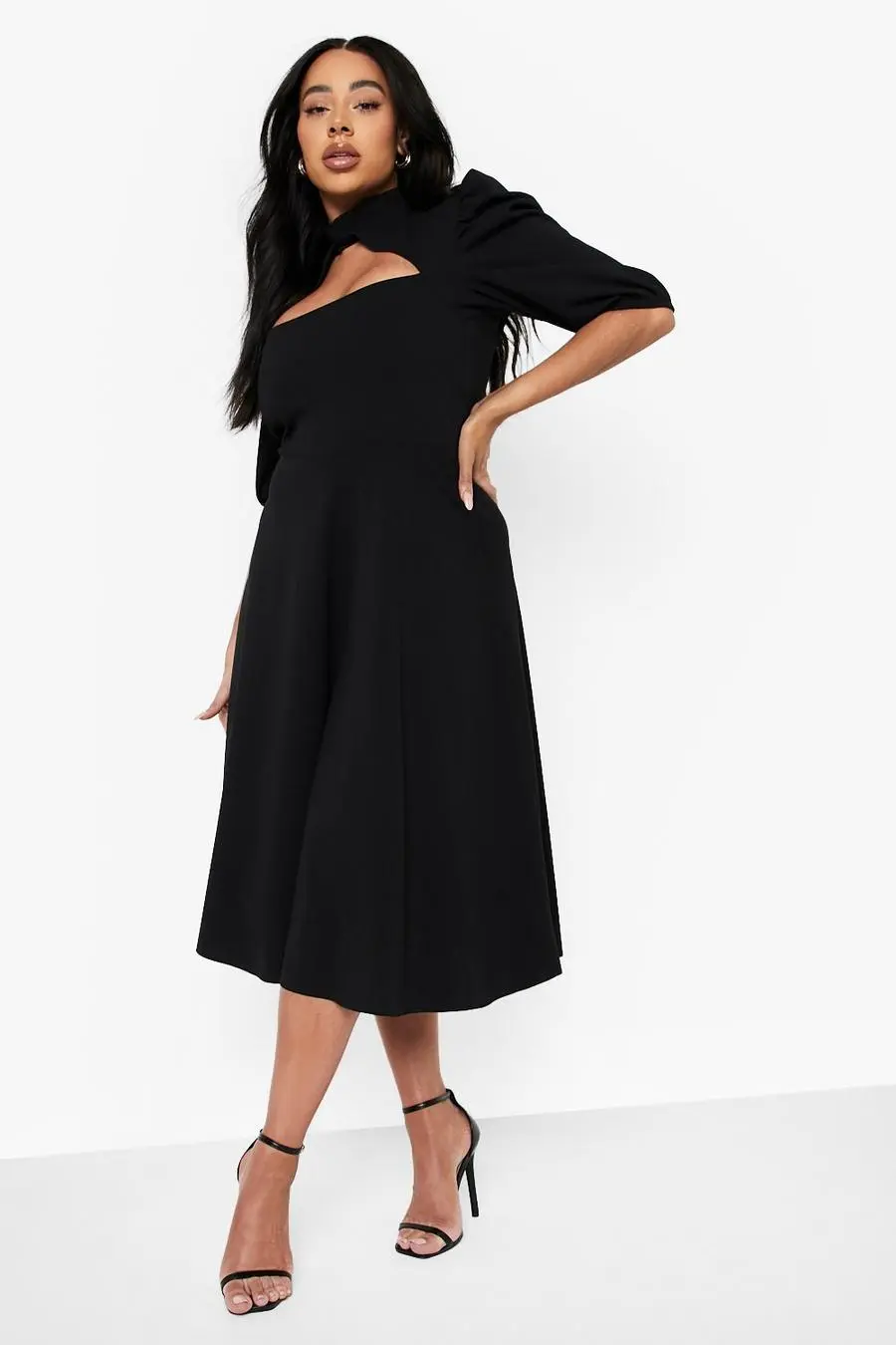 Plus Keyhole Puff Sleeve Midi Dress