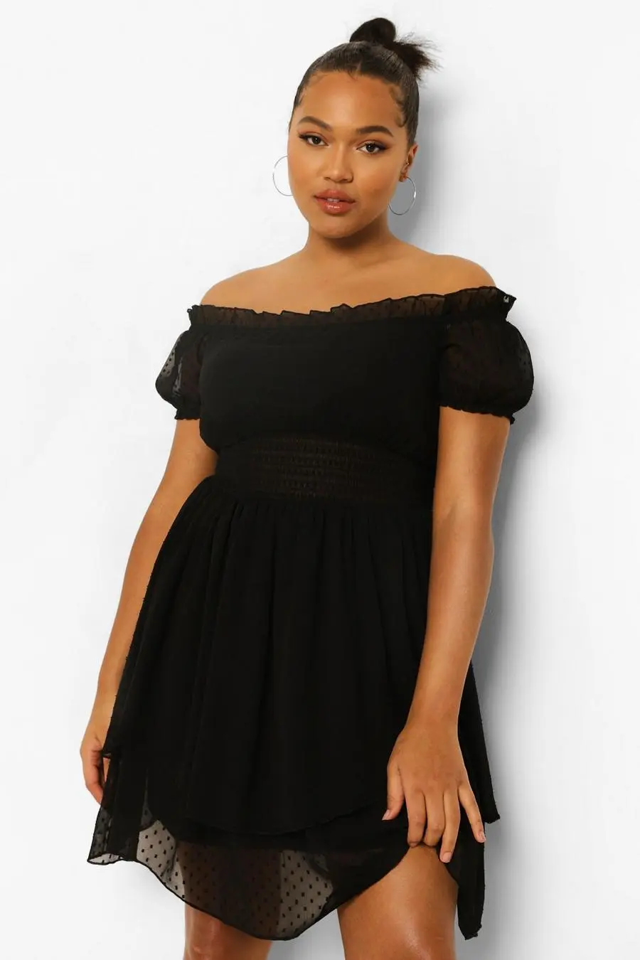 Plus Off The Shoulder Dobby Skater Dress