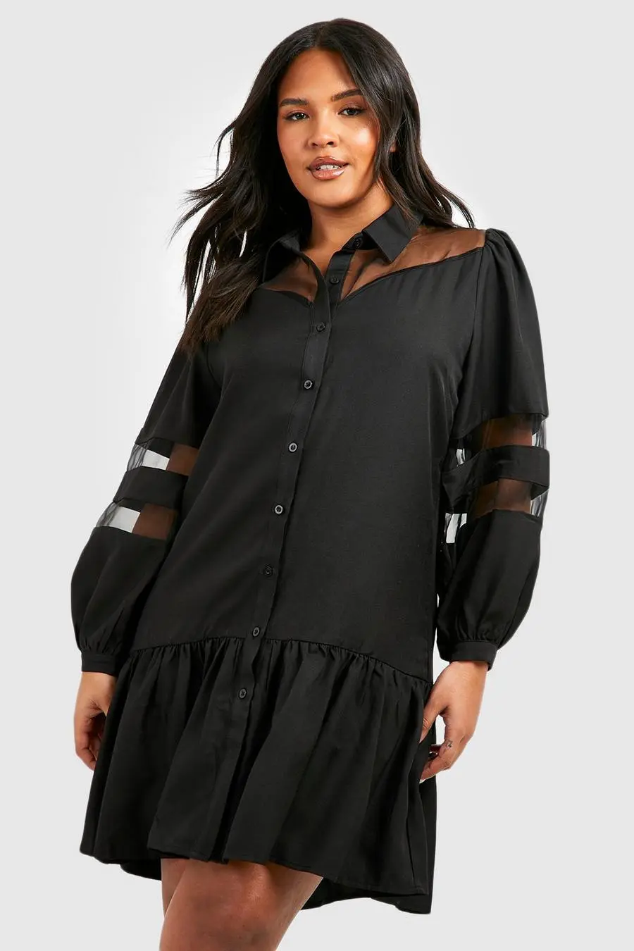 Plus Organza Contrast Shirt Dress