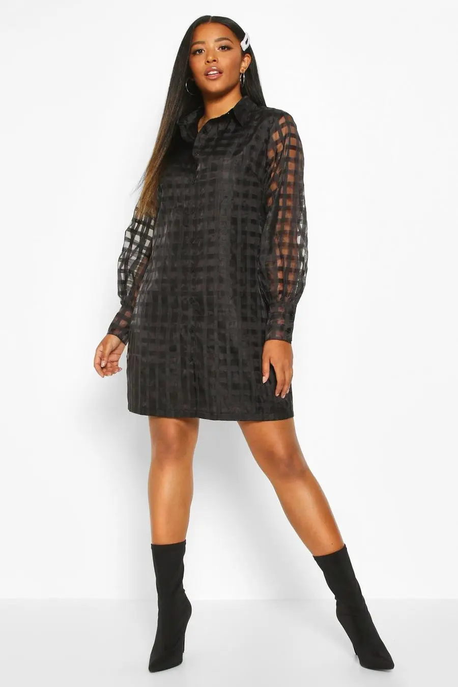 Plus Organza Flannel Shirt Dress