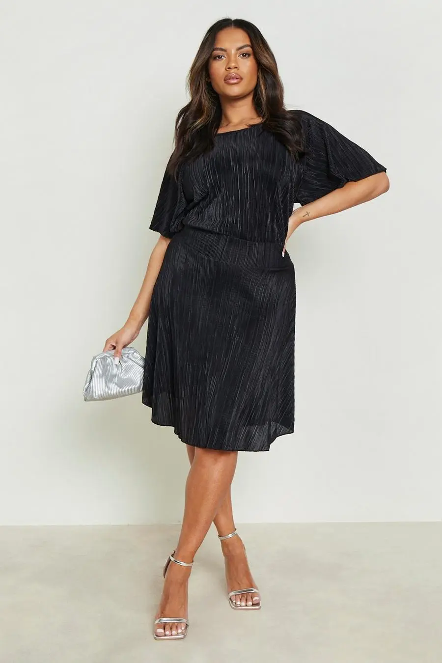 Plus Plisse Angel Sleeve Skater Dress