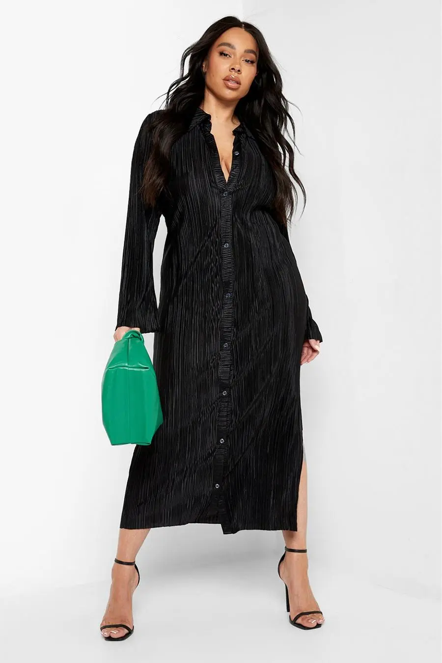 Plus Plisse Shirt Midaxi Dress