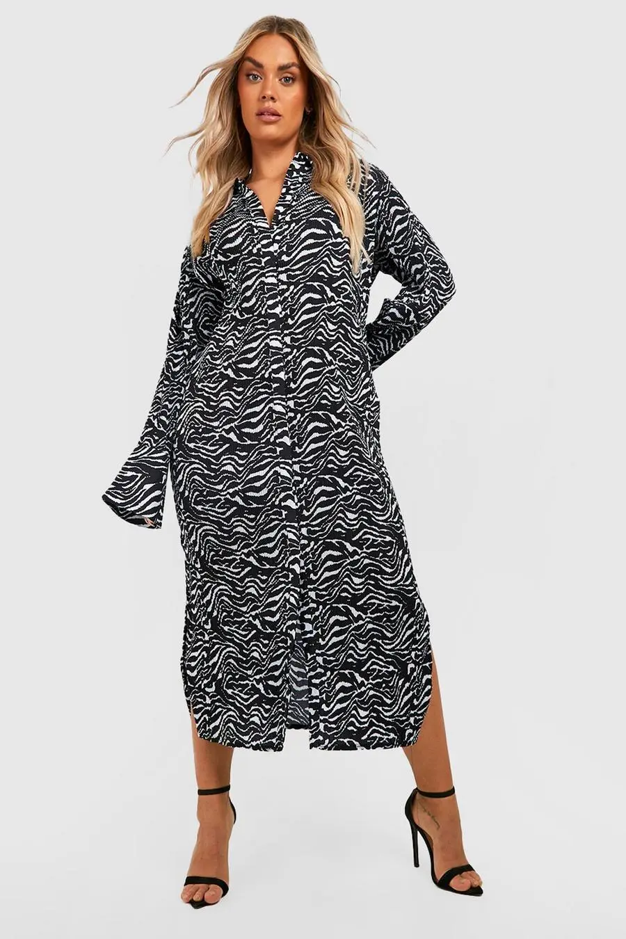 Plus Premium Plisse Zebra Shirt Dress