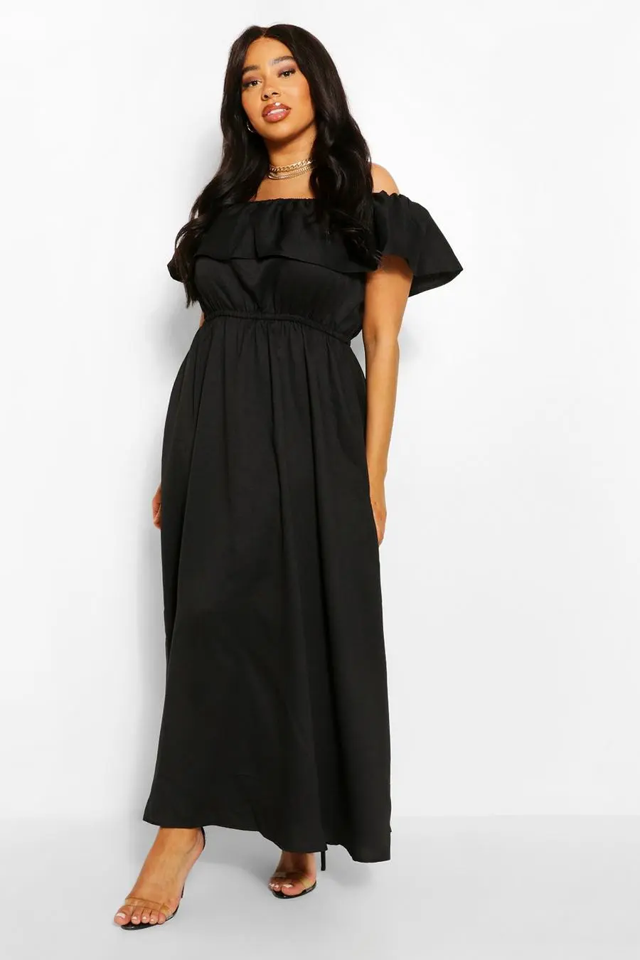 Plus Ruffle Off The Shoulder Maxi Dress