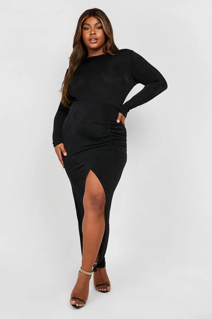 Plus Slinky Twist Ruched Detail Maxi Dress