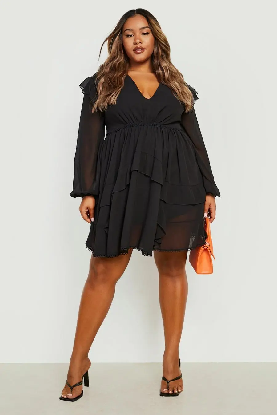 Plus Tiered Ruffle Plunge Skater Dress