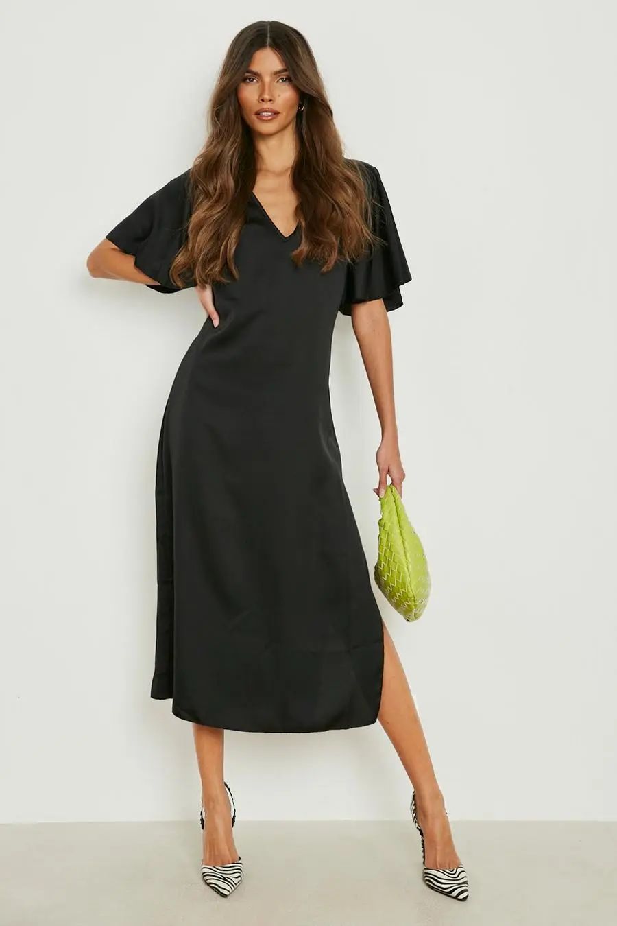 Satin Angel Sleeve Midaxi Dress