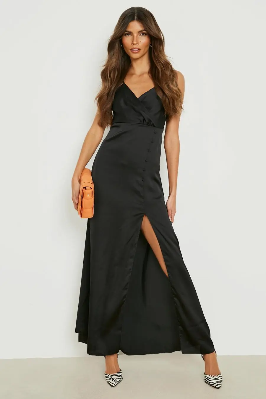 Satin Button Detail Maxi Slip Dress
