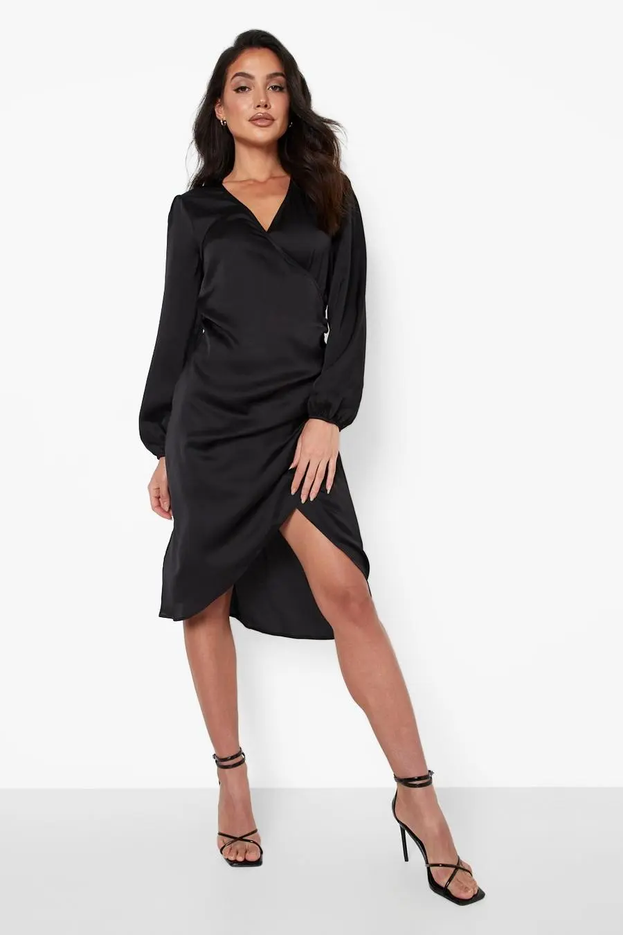 Satin Wrap Midi Dress