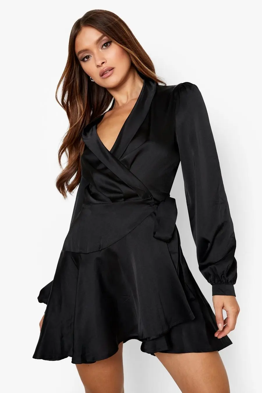 Satin Wrap Mini Skater Dress