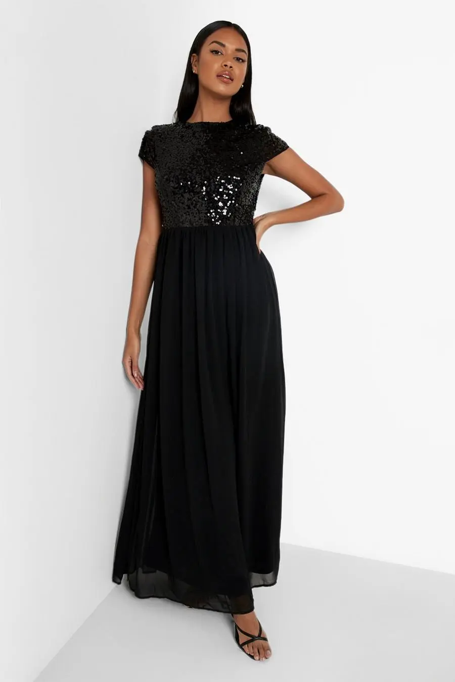 Sequin Cap Sleeve Maxi Dress