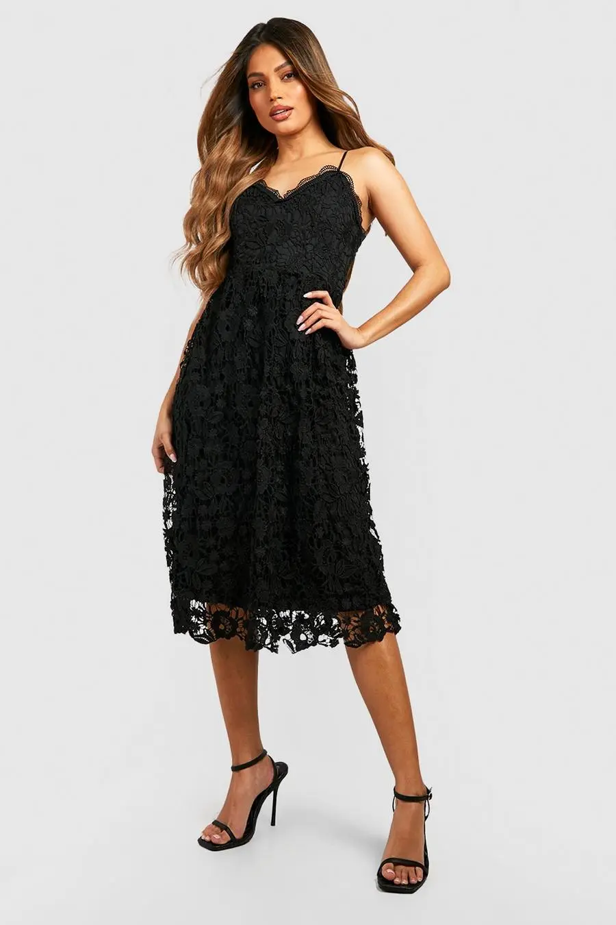 Strappy Crochet Lace Skater Midi Dress