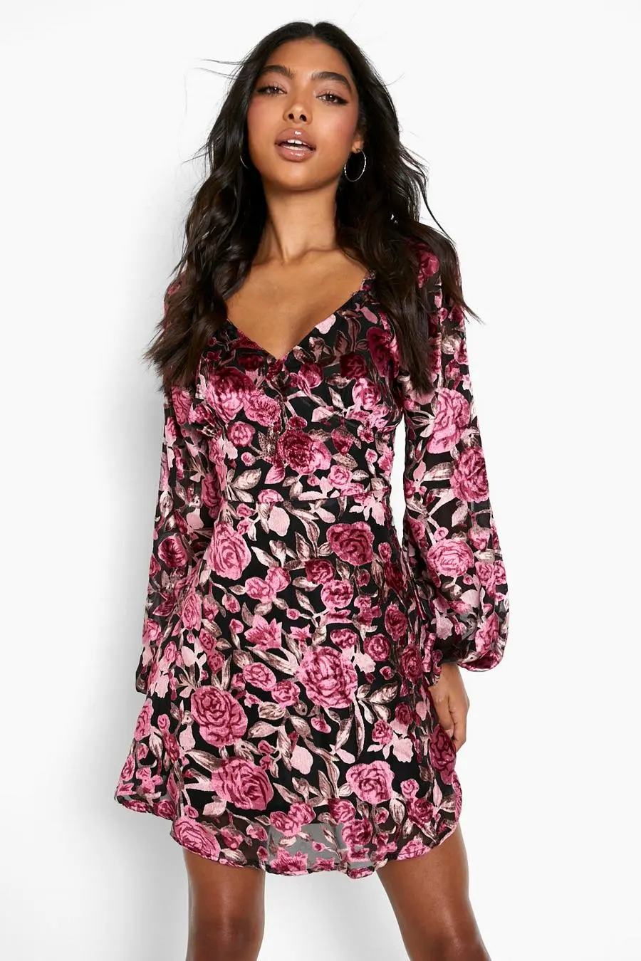 Tall Floral Velvet Corset Shape Skater Dress