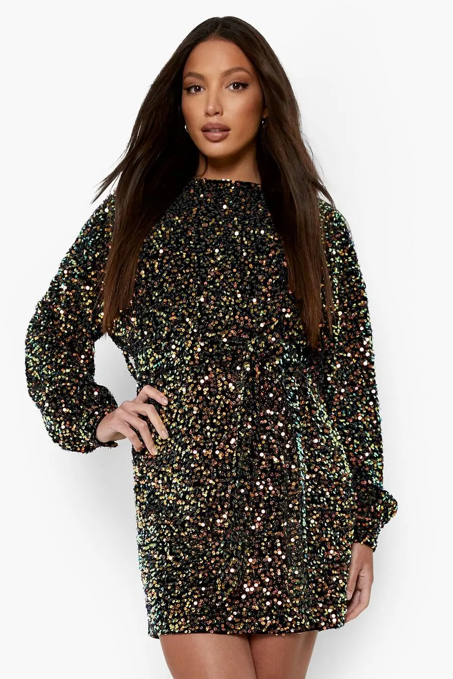 Tall Sequin Velvet Belted Dress