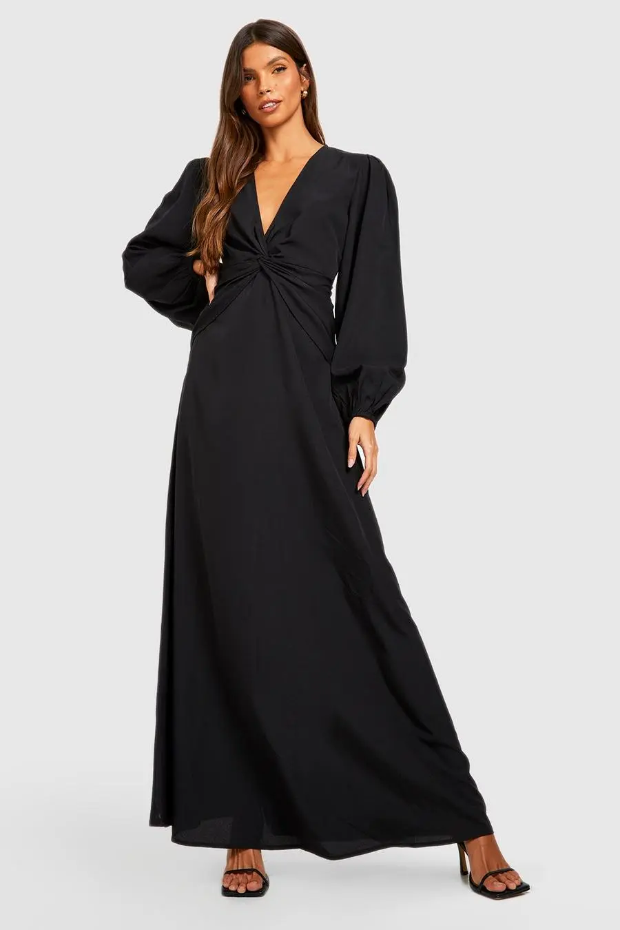Twist Detail Balloon Sleeve Maxi Dress