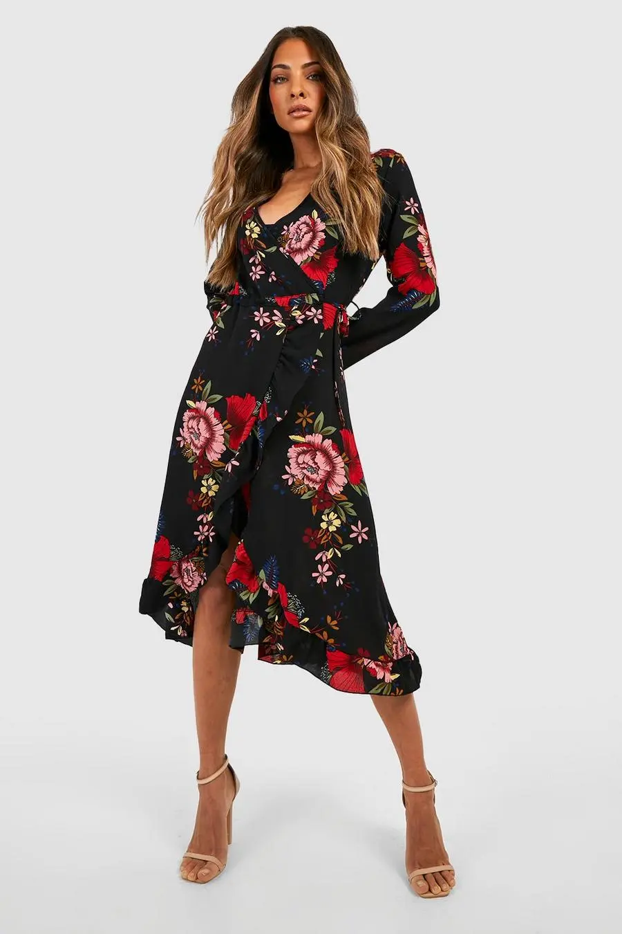 Wrap Floral Midi Dress