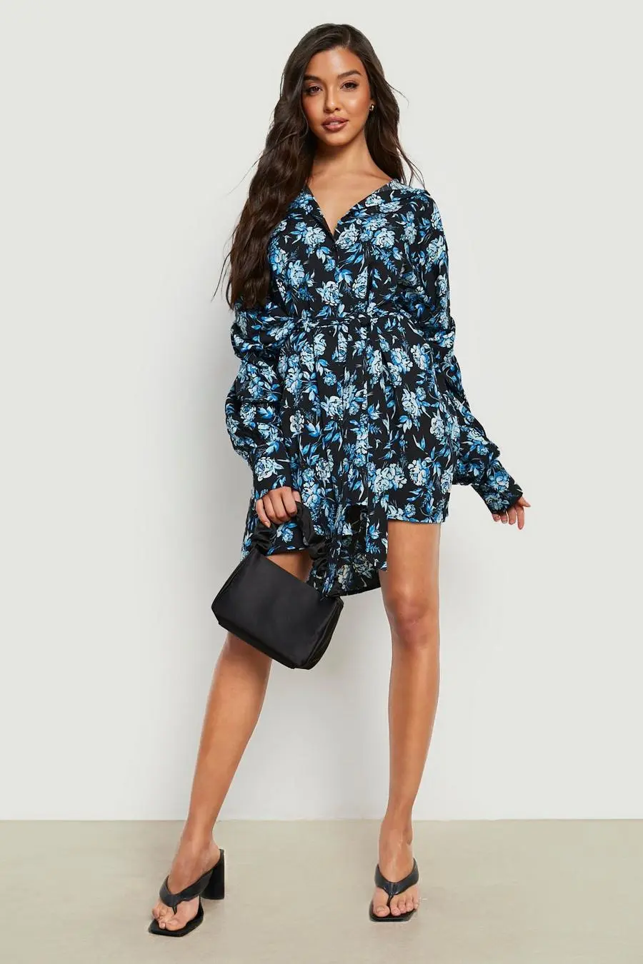 Floral Oversized Belted Shirt Dress