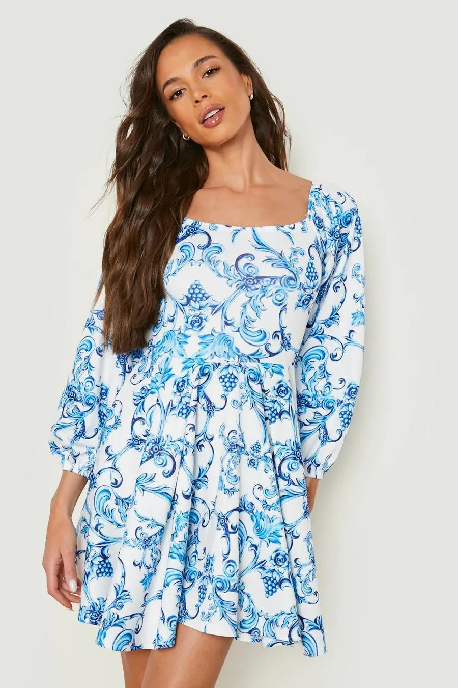 Off The Shoulder Baroque Scuba Skater Dress
