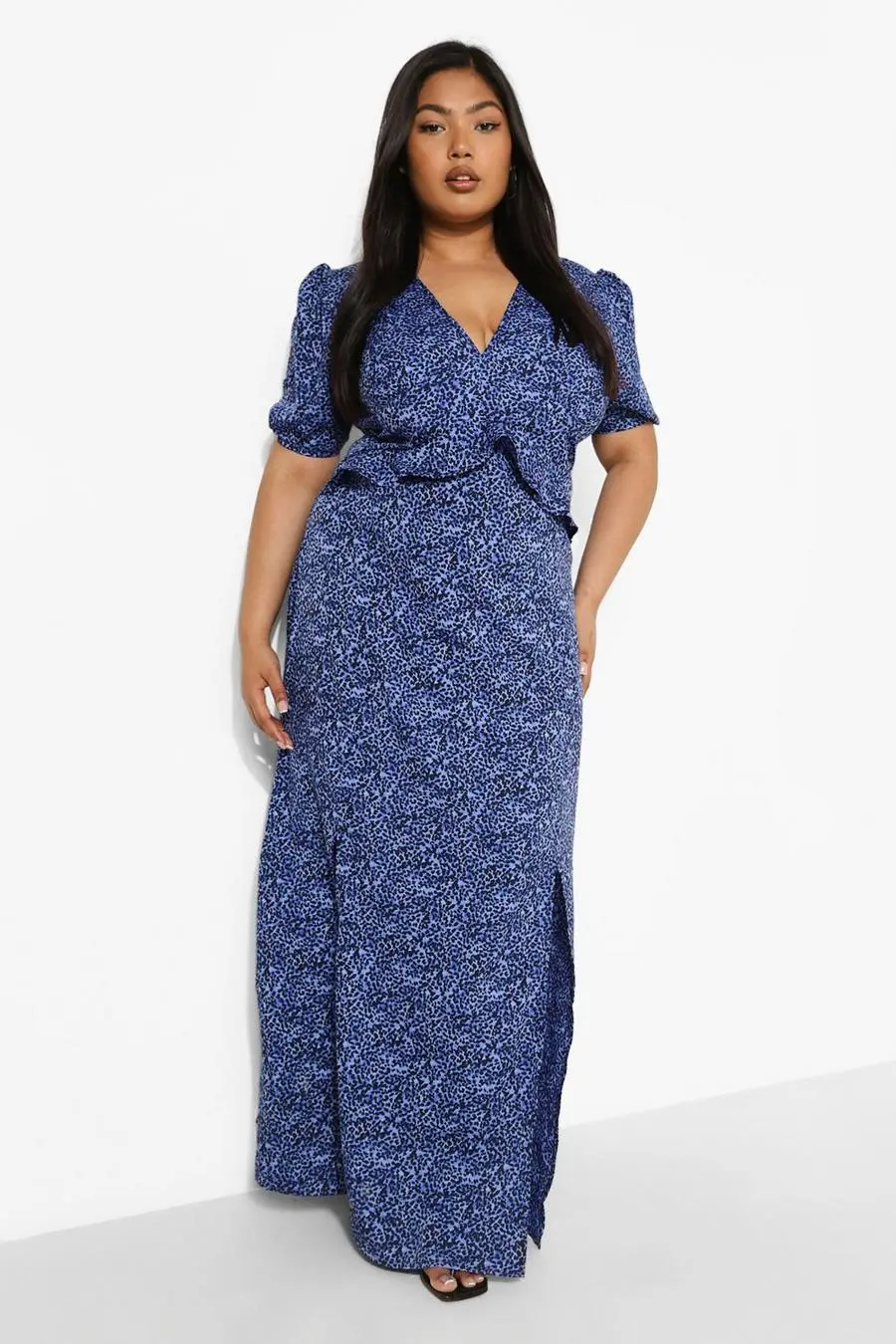 Plus Printed Ruffle Maxi Dress