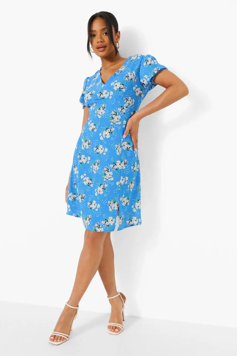 Puff Sleeve Floral Mini Skater Dress