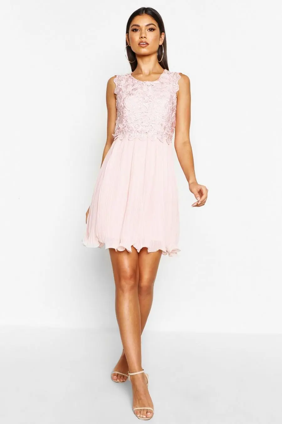 Boutique Corded Lace Pleated Skater Dress