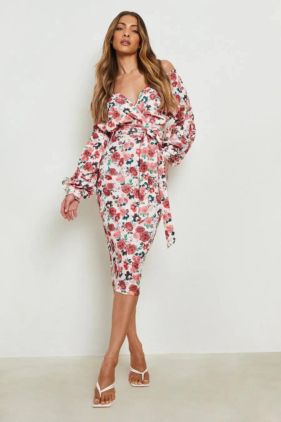 Floral Off The Shoulder Midi Dress