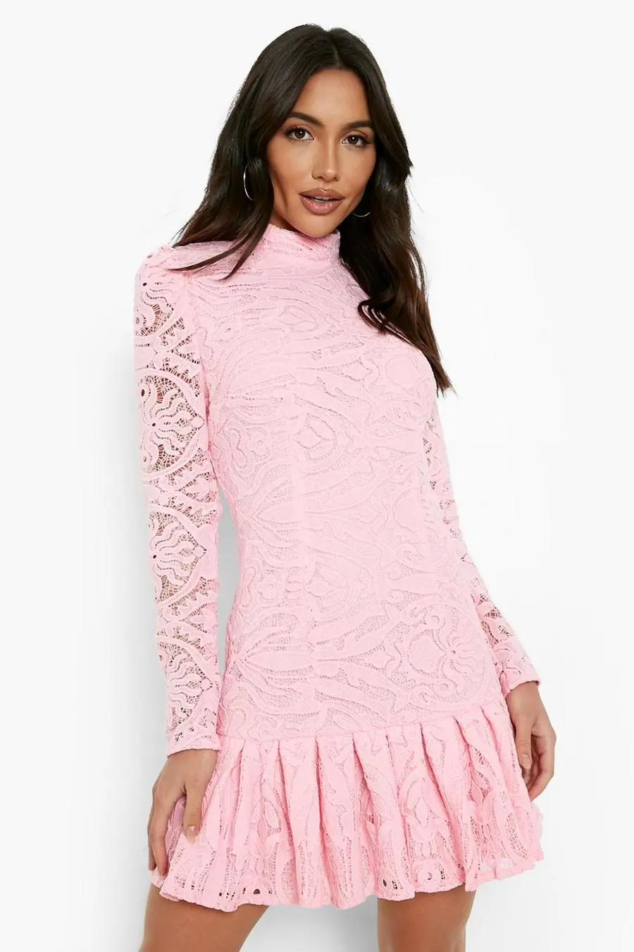 Lace Drop Hem Shoulder Detail Skater Dress